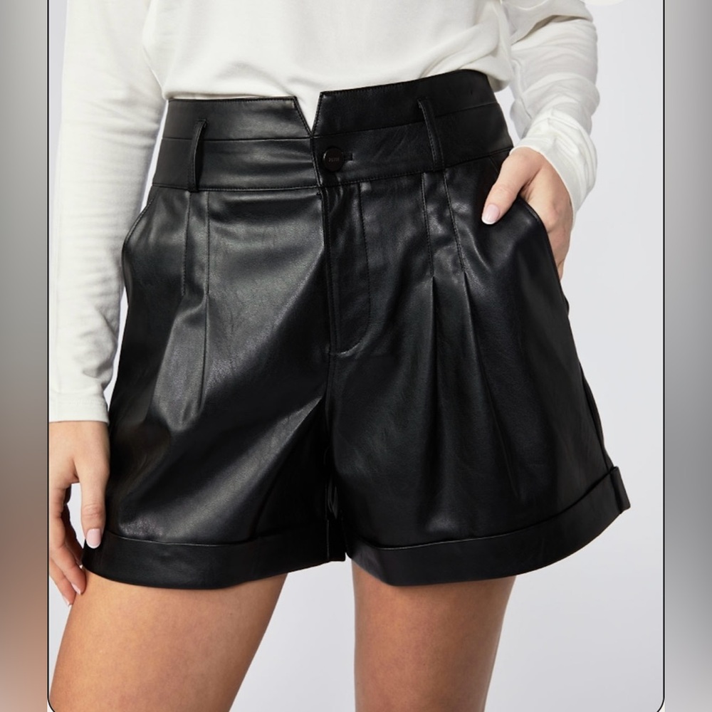 PAIGE BLANKA VEGAN LEATHER SHORT in BLACK